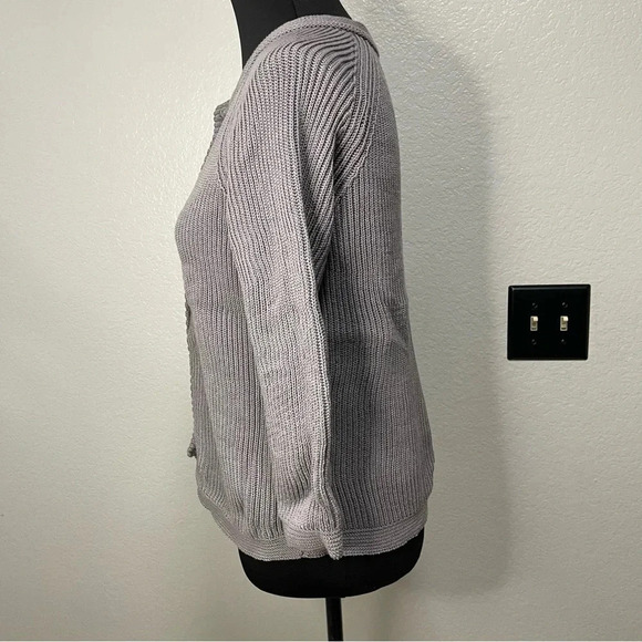 Talbots Women’s Heavy Duty Ribbed Grey Crewneck Snap Cardigan SMALL - Picture 4 of 6